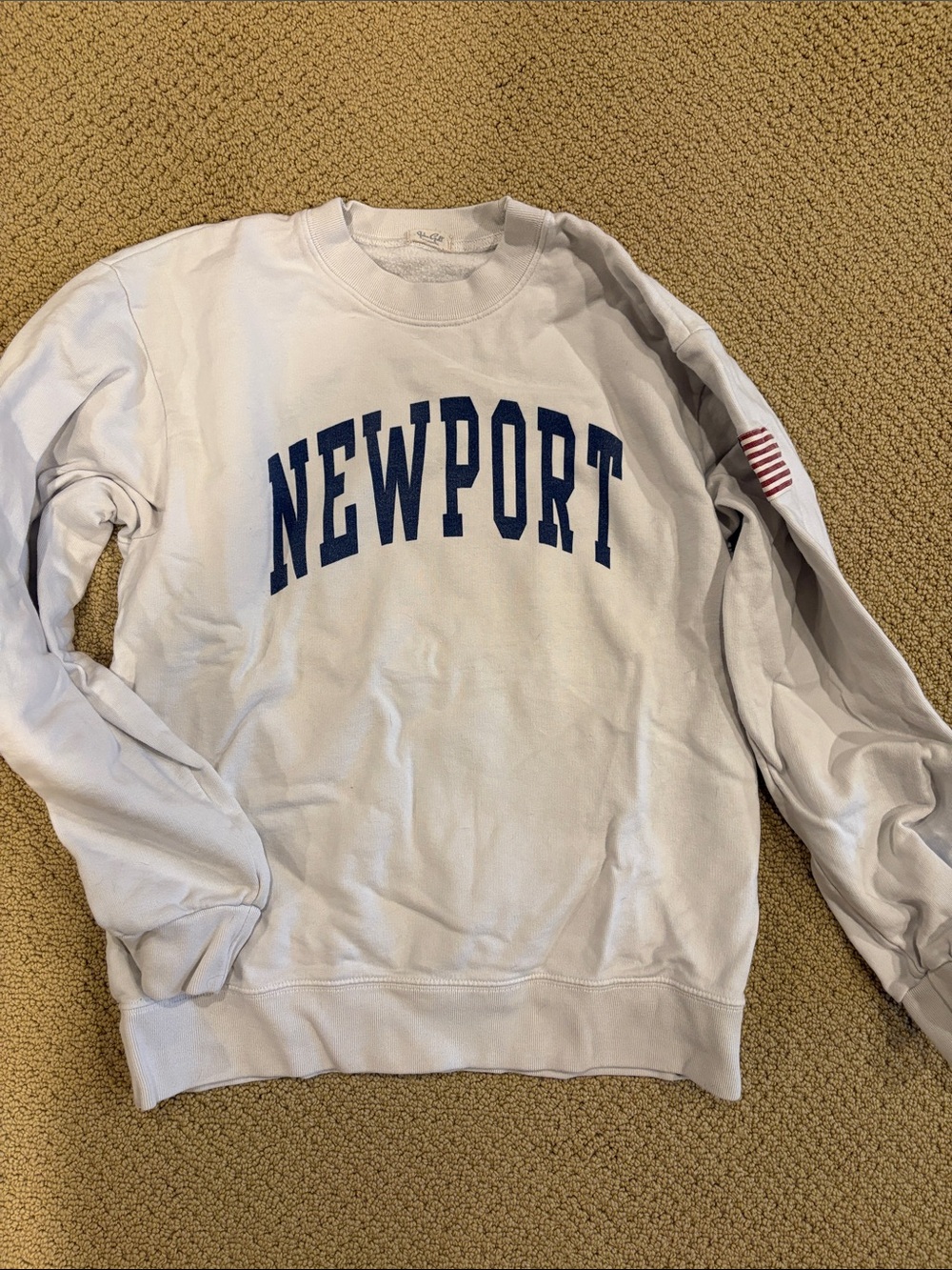 Brandy Melville White Crewneck with Blue NEWPORT Lettering